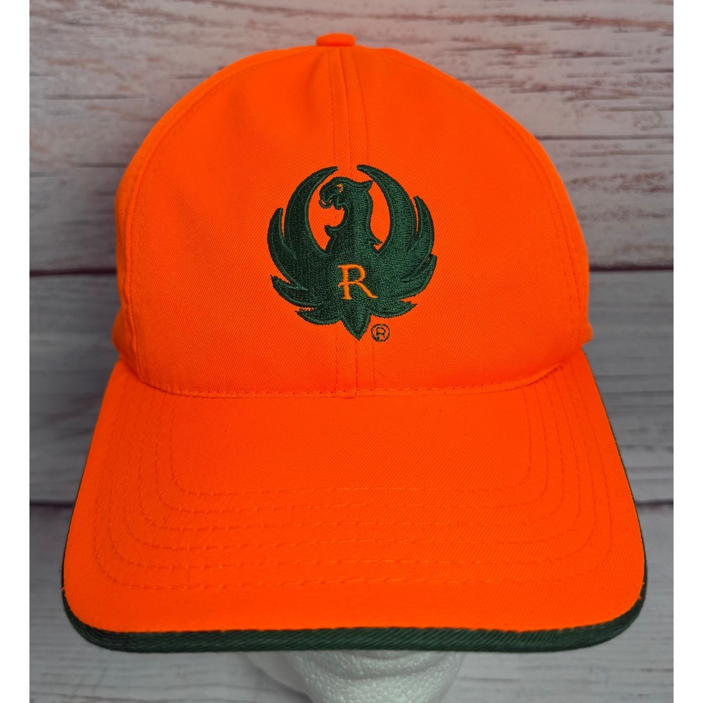 Ruger Firearms Blaze Orange Hunting Hat Adjustable USA Made Green Logo Cap